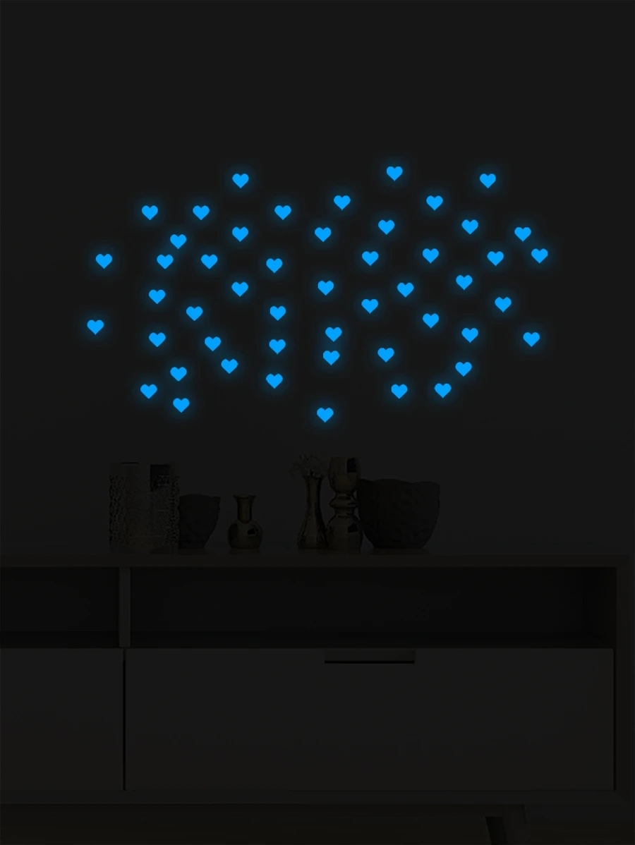 50 piezas Pegatina de pared con diseño de corazón brillante en oscuro - Beis - Ver 1