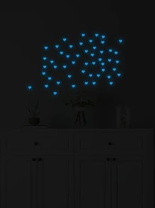 50 piezas Pegatina de pared con diseño de corazón brillante en oscuro - Beis - Ver 5