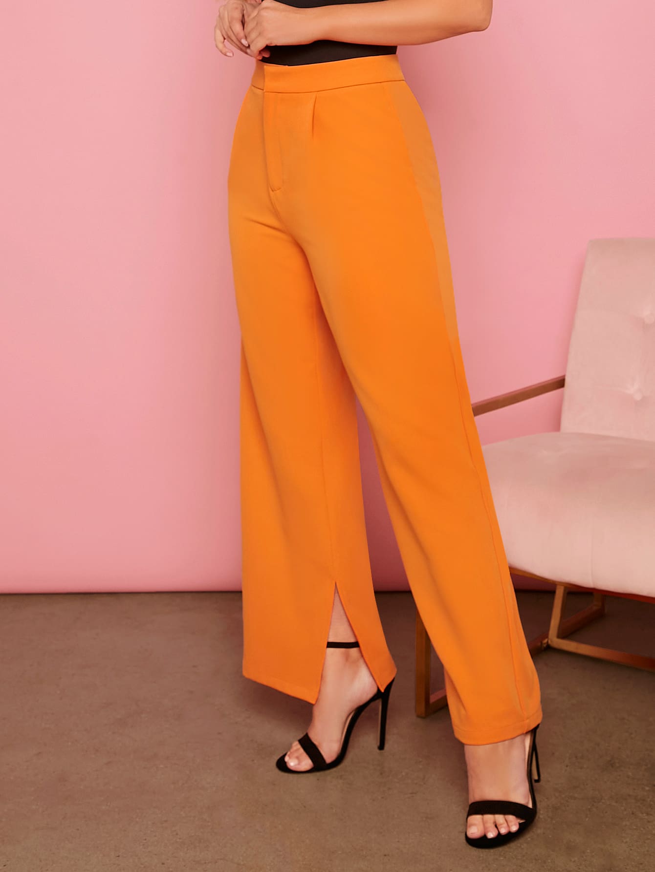 SHEIN Unity High Waist Wide Leg Trousers - Orange - View 1