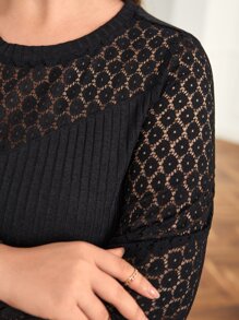 SHEIN Frenchy Hơn Mảnh Lace Tay áo lồng đèn Đầm - màu đen - Xem 3