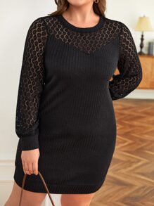 SHEIN Frenchy Hơn Mảnh Lace Tay áo lồng đèn Đầm - màu đen - Xem 5