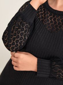 SHEIN Frenchy Hơn Mảnh Lace Tay áo lồng đèn Đầm - màu đen - Xem 7
