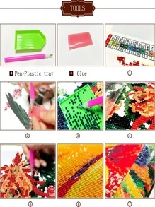 1 set Pintura sin marco diamante DIY con mariposa & con patrón floral - Multicolor - Ver 5