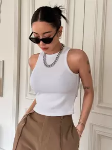 DAZY Áo hai dây Gân đan màu trơn Giải trí - trắng - Xem 2