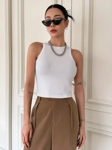 DAZY Áo hai dây Gân đan màu trơn Giải trí - trắng - Xem 7