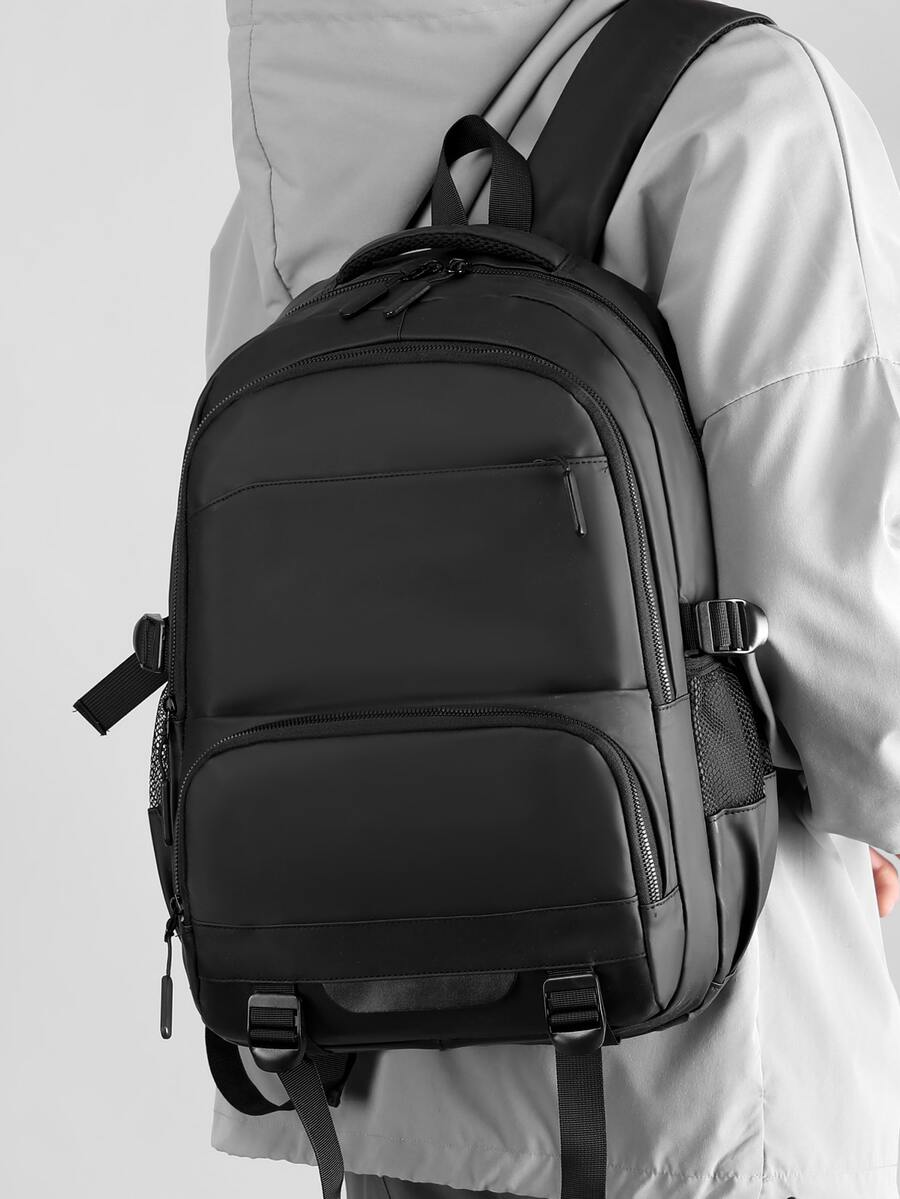 Minimalist Casual Business School Backpack - Black - View 1