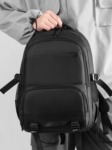 Minimalist Casual Business School Backpack - Black - View 2