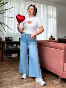 SHEIN EZwear 大碼鏤空木耳邊連體衣