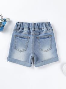 Baby Boy Washed Rolled Hem Denim Shorts - Light Wash - View 2