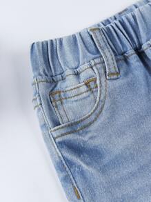 Baby Boy Washed Rolled Hem Denim Shorts - Light Wash - View 3