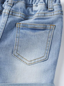 Baby Boy Washed Rolled Hem Denim Shorts - Light Wash - View 5