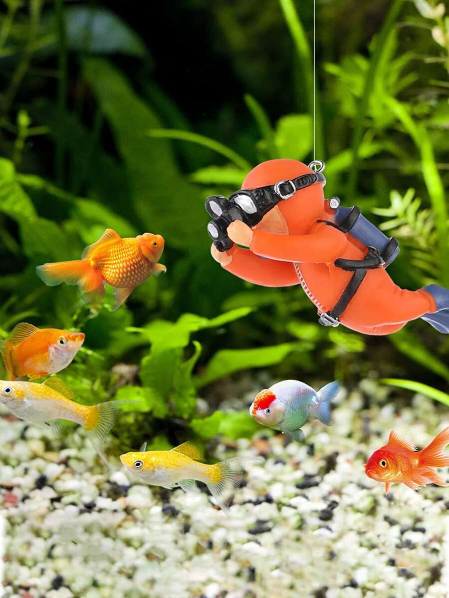 隨機顏色 Cute 潛水員造型手工藝裝飾，適用於魚缸，採用樹脂材質，不會對魚產生傷害的景觀裝飾 - 彩色 - 查看 1