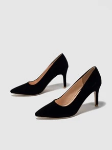 Fall/Winter Point Toe Stiletto Heeled Faux Suede Court Pumps,Elegant - Black - View 4