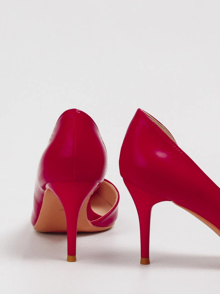 Women Court Pumps, Artificial Leather Stiletto Heeled Funky Pumps - Red - View 2