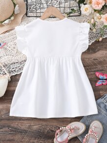 Chicas Blusa peplum con bordado floral ribete con fruncido - Blanco - Ver 2