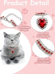 1 pieza Collar para mascotas con diamante de imitación & con adorno de corazón - Multicolor - Ver 5