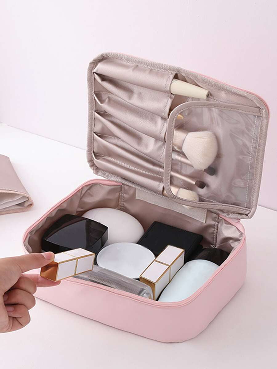 1Pc Pink Soft Travel Large Capacity Makeup Bag For Women Girls ,Makeup Bag Makeup Pouch Skincare Bag Toiletry Bag Packing Cubes,Travel Essentials Cruise Essentials Dorm Essentials,Wedding Bridesmaid Gifts,Mom Gifts,Birthday Gifts,Gifts For Friends And Teachers,Home Decor,Bathroom Livingroom Bedroom Decor,Bathroom Organizer,Jewelry Organizer,Lip Oil Organizer,Nail Polish Organizer - Pink - View 1