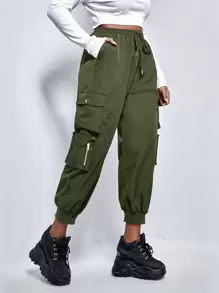 SHEIN EZwear Plus Flap Pocket Drawstring Cargo Pants