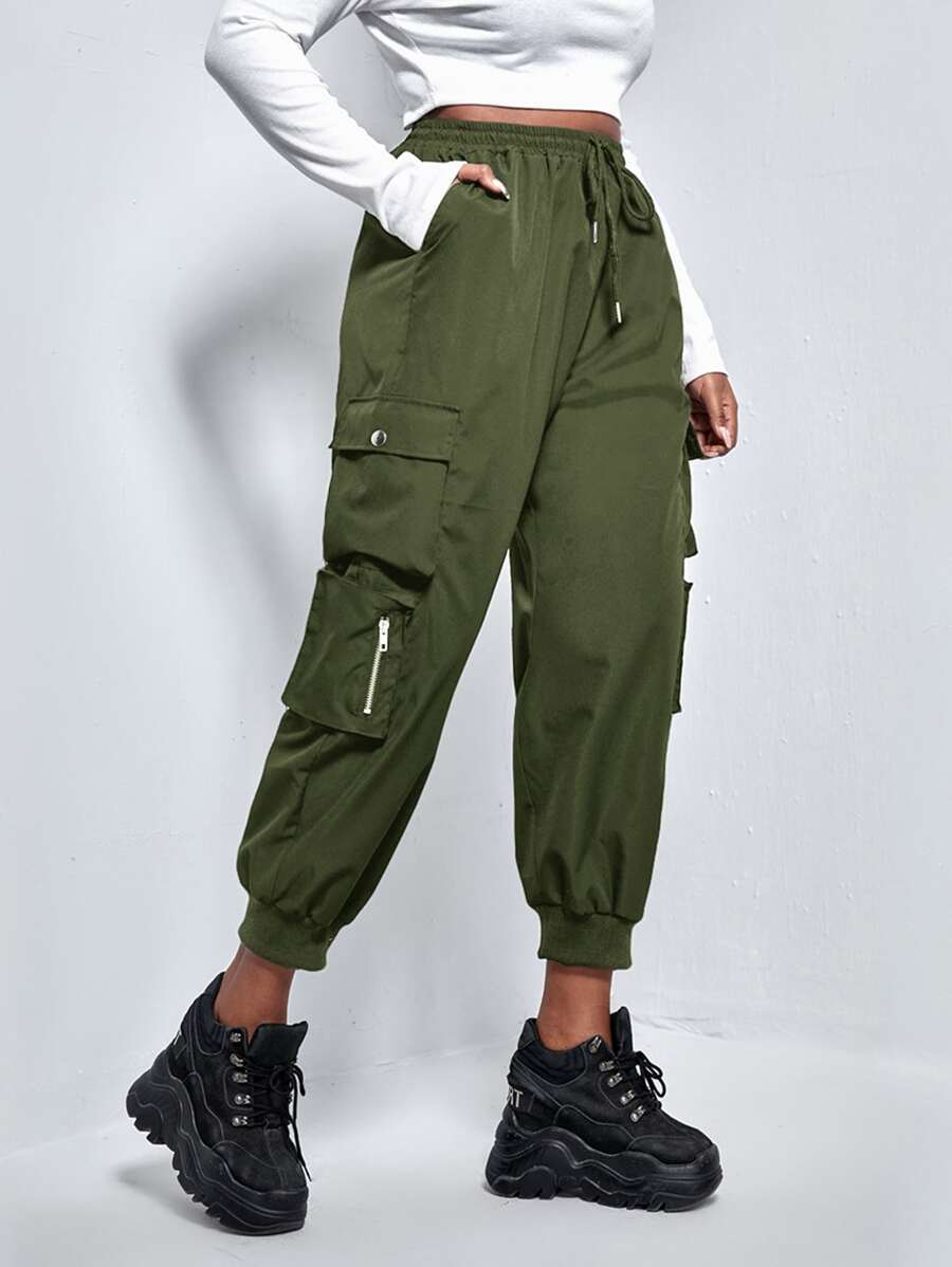 SHEIN EZwear Plus Flap Pocket Drawstring Cargo Pants