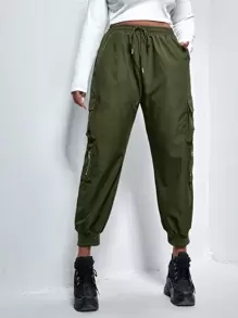 SHEIN EZwear Plus Flap Pocket Drawstring Cargo Pants