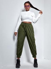 SHEIN EZwear Plus Flap Pocket Drawstring Cargo Pants