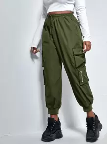 SHEIN EZwear Plus Flap Pocket Drawstring Cargo Pants