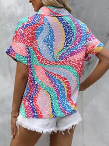 SHEIN VCAY 滿版印花蝙蝠袖襯衫 - 彩色 - 查看 2