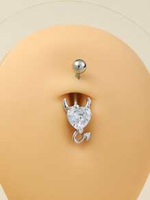 1pc Fashionable Silver Plated Copper Material White Cubic Zirconia Inlay Belly Ring, Suitable For Women As Valentine/Thanksgiving/Halloween/Easter/Bar/Dance/Beach Party Birthday/Everyday Wear Gift Valentines