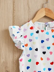 SHEIN Áo sơ mi ngắn tay họa tiết trái tim giản dị cho cô gái tuổi teen - trắng - Xem 3