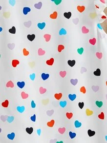 SHEIN Áo sơ mi ngắn tay họa tiết trái tim giản dị cho cô gái tuổi teen - trắng - Xem 4