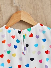 SHEIN Áo sơ mi ngắn tay họa tiết trái tim giản dị cho cô gái tuổi teen - trắng - Xem 5