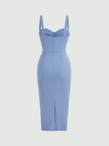 SHEIN MOD Vestido midi ajustado azul con espalda dividida, silueta esbelta y copas de busto - Celeste - Ver 2