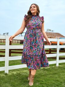 SHEIN Clasi Vestido con cinturón con estampado floral bajo con fruncido - Multicolor - Ver 2