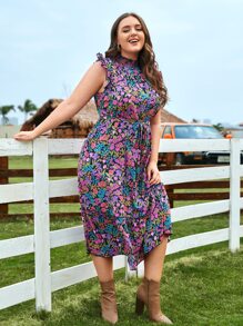 SHEIN Clasi Vestido con cinturón con estampado floral bajo con fruncido - Multicolor - Ver 4
