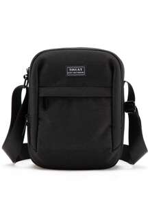 Mini Men Letter Patch Decor Square Bag - Black - View 1