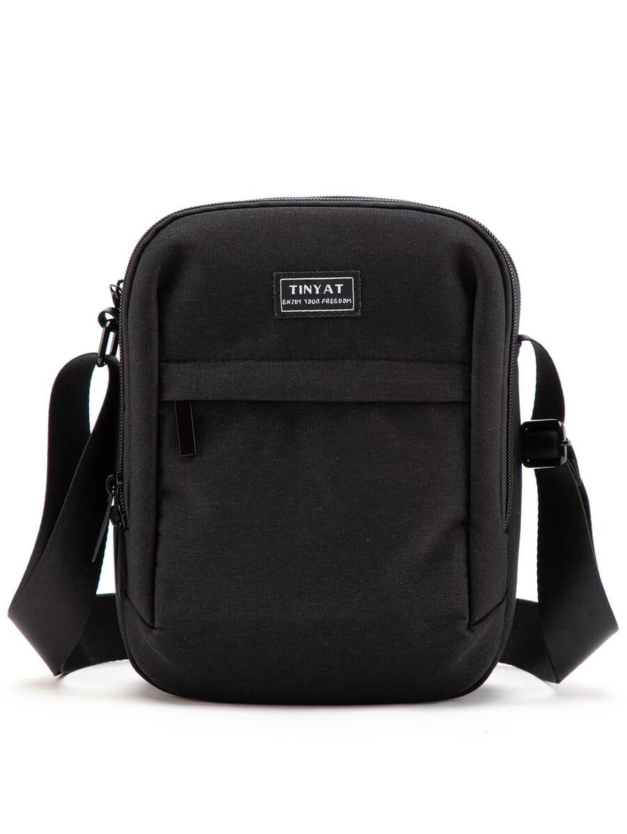 Mini Men Letter Patch Decor Square Bag - Black - View 1