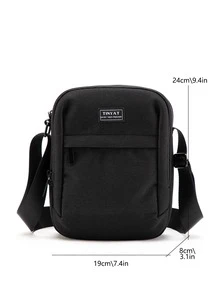 Mini Men Letter Patch Decor Square Bag - Black - View 4