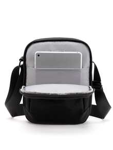 Mini Men Letter Patch Decor Square Bag - Black - View 5