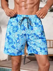 Surfspeed 男士滿版印花腰部抽繩泳褲 - 藍色 - 查看 3