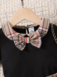 圣诞女孩格子蝴蝶结前 T 恤和裙子 - 彩色 - 查看 3