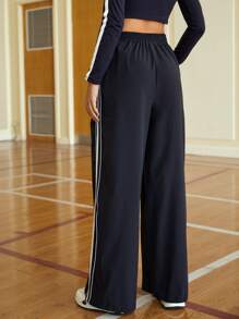 SHEIN EZwear Contrast Tape Side Drawstring Waist Trousers - Navy Blue - View 8