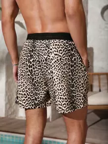 Manfinity Swimmode Bóxer de baño para hombre con cintura con cordón y estampado de leopardo, estilo hawaiano - Multicolor - Ver 2