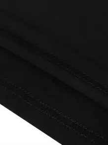 Men's Contrast Color V-Neck Long Sleeve Button Decor Casual T-Shirt, For Fall - Black - View 3