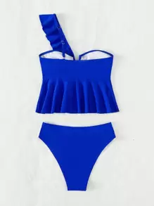 Ruffle Hem One Shoulder Tankini Summer Beach - Royal Blue - View 5