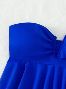 Ruffle Hem One Shoulder Tankini Summer Beach - Royal Blue - View 3