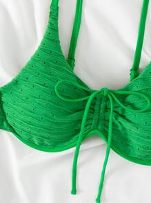 前抽繩鋼圈比基尼泳裝上衣 - 綠色 - 查看 6