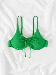 前抽繩鋼圈比基尼泳裝上衣 - 綠色 - 查看 1