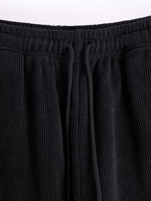 Pantalones rectos con estampado de letra de cintura con cordón - Negro - Ver 6