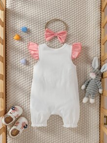 嬰兒卡通圖案荷葉邊連身短褲帶配件髮箍 - 彩色 - 查看 2