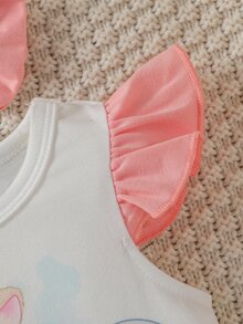 嬰兒卡通圖案荷葉邊連身短褲帶配件髮箍 - 彩色 - 查看 4